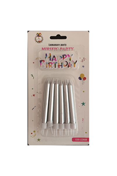 Mirific Party Set de 12 lumânări pentru tort, argintii, 7 cm