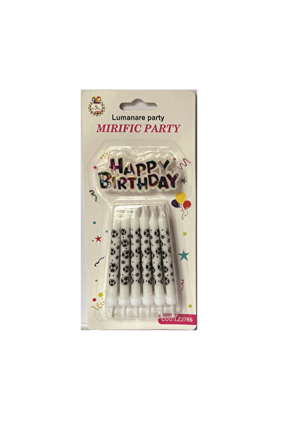 Mirific Party Set 12 lumânări pentru tort, alb, negru, 9 cm, minge de fotbal,...