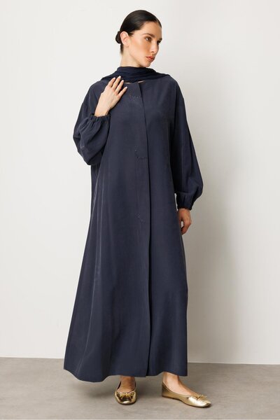 Micca Soft Modal İçerikli Önde Taş İşlemeli Kraş Şal Detaylı Ferace Kap-Laci