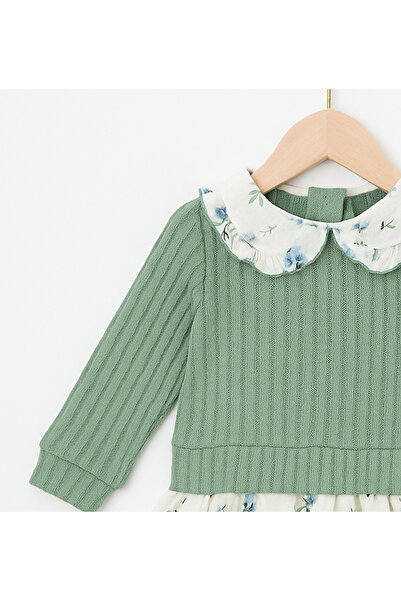 Carmin Baby Peter Pan collar Baby Girl Dress with Floral Pattern