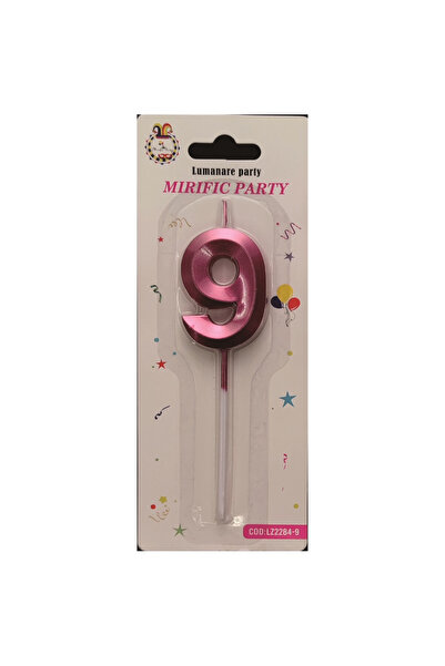 Mirific Party Cake candle, metallic pink, 5 cm, number 9