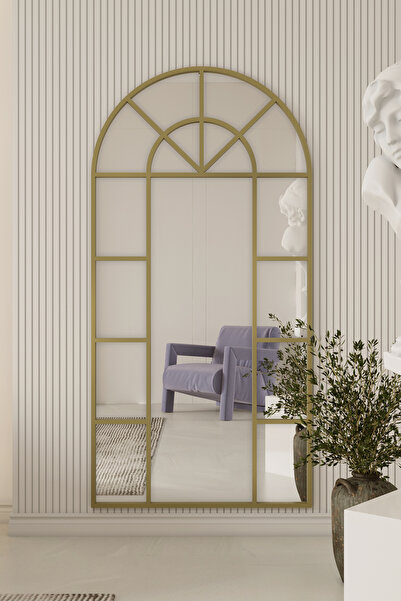 Marsah Home Τοξωτός καθρέφτης τοίχου με ματ χρυσό μεταλλικό πλαίσιο 160x80 εκ.