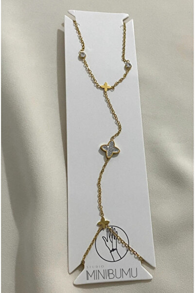 stainless steell Yonca Motifli Kararmaz Çelik Altın Rengi Şahmeran