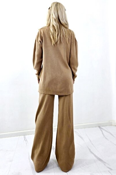 FashionForYou ELETRA wool casual outfit, asymmetrical blouse and side crystals, BEIGE, Size M/L