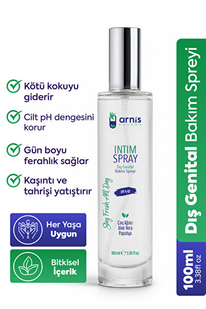 Arnis Pharma Dış Genital Bölge Spreyi – Çay Ağacı, Aloe Vera, Papatya Özlü Kadın Hijyen Spreyi