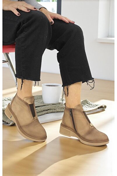 Mammamia D25Kb-8085 Beige Genuine Leather Full Orthopedic Daily Women's Boots