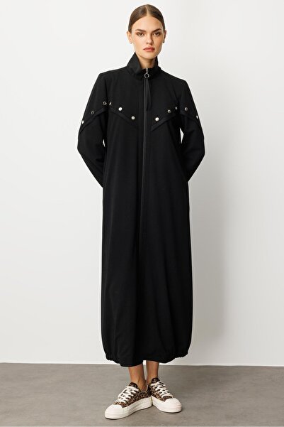 Micca Krep Doku File Aks Detaylı Astarlı Mevsimlik Trench / Kap-Siyah