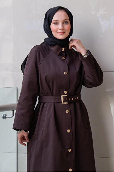 Ghisa Reglan Sleeve Trench Coat with Front Snap Buttons and Belt