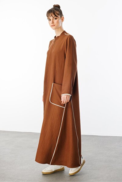 Micca Bloom İpekçe Kontrast Biye Spor Konforlu Kap-Ferace-Kahve