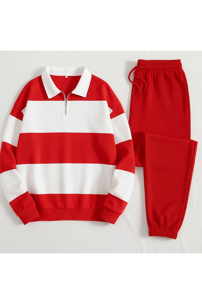 BRLKN Unisex thick striped half zipper tracksuit set 3 thread cotton new season