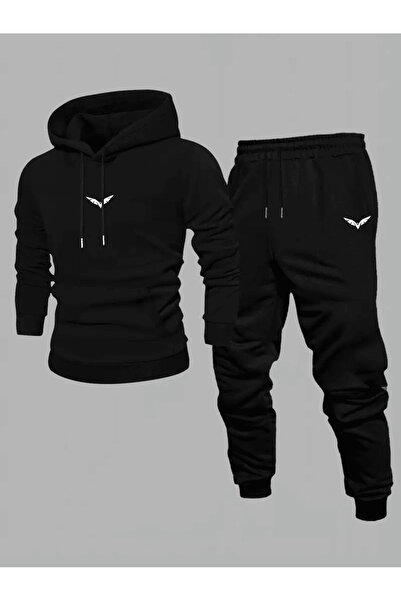 ALEYZA MODA طقم بدلة رياضية للرجال بشعار طائر بسيط بغطاء رأس