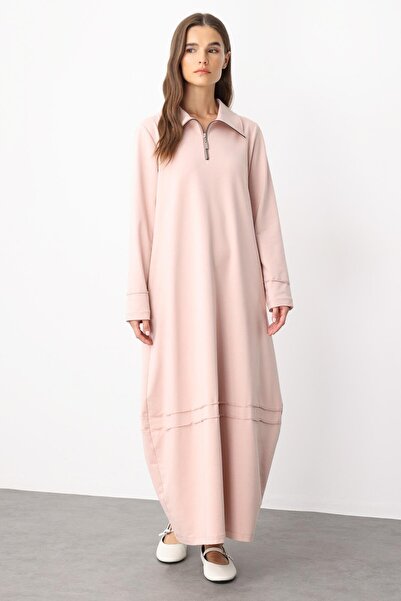 Micca Aller Dikiş Detaylı Pamuk Karışımlı Dökümlü Örme Elbise-Pudra
