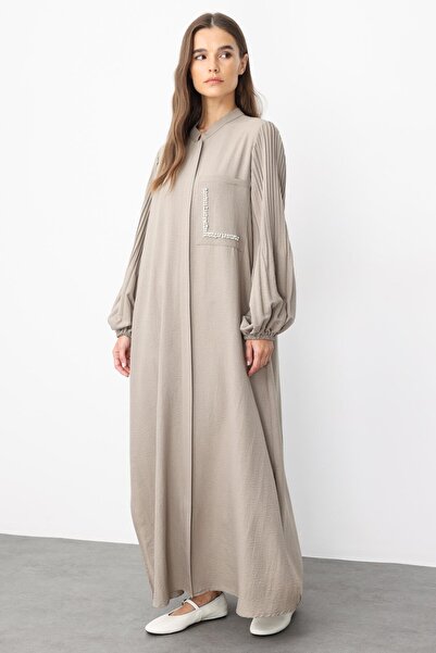 Micca Pilise Kol ve İnci Cep Detaylı İpekçe Kumaş Zamansız Ferace-Vizon