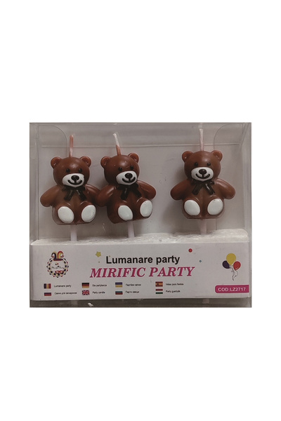 Mirific Party Set de 3 lumânări pentru tort, maro, ursuleț de pluș, PPLZ2717