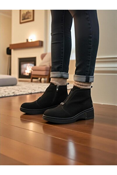 Mammamia D25KB-8085 Siyah Hakiki Deri Tam Ortopedik Günlük Kadın Bot