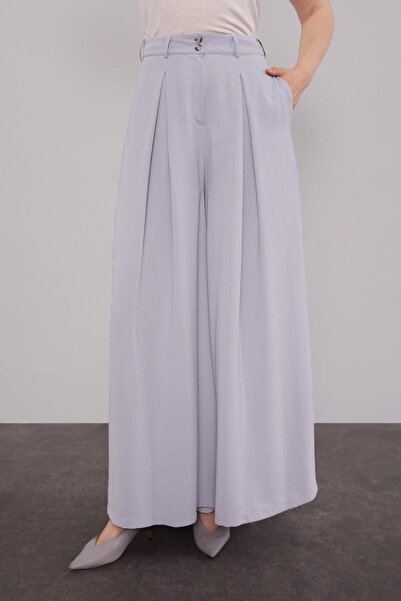 Levidor Gray Wide-Leg Pleated Trouser Skirt