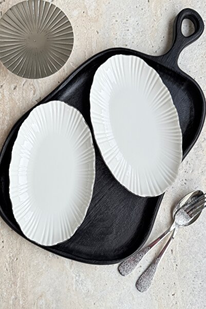 porselenden Aura Silver 2-Piece 25 cm Premium Porcelain Medium Size Boat Presentation Serving Set (Platinum)