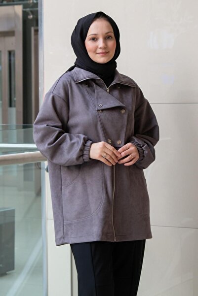 Nuss Mock Neck Zippered Nubuck Cap with Flap