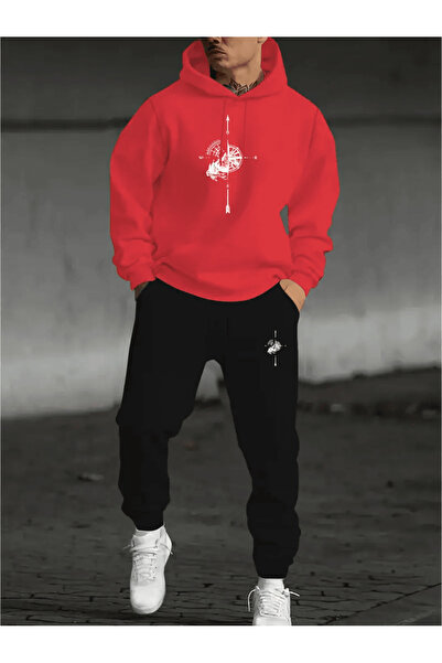 ALEYZA MODA طقم رياضي رجالي بتصميم رياضي مطبوع عليه رمز المسافر