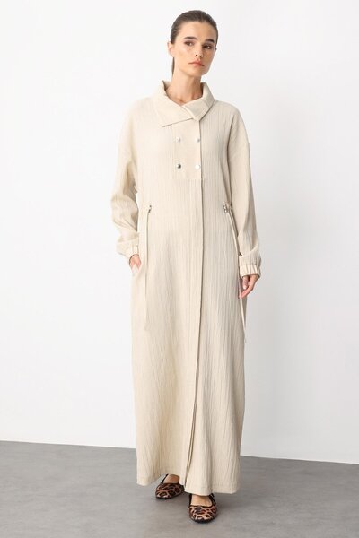 Micca Y Yaka Ply-Cupra Garni Detaylı Spor Elbise Kap Ferace-Bej