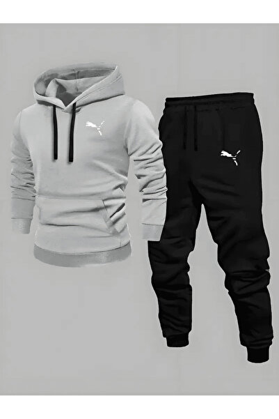 ALEYZA MODA طقم بدلة رياضية للرجال بشعار جاكوار بغطاء رأس بتصميم بسيط