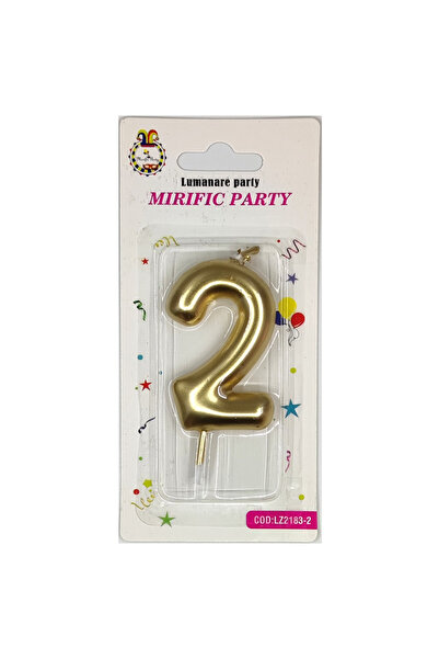 Mirific Party Cake candle, metallic gold color, 6 cm, number 2