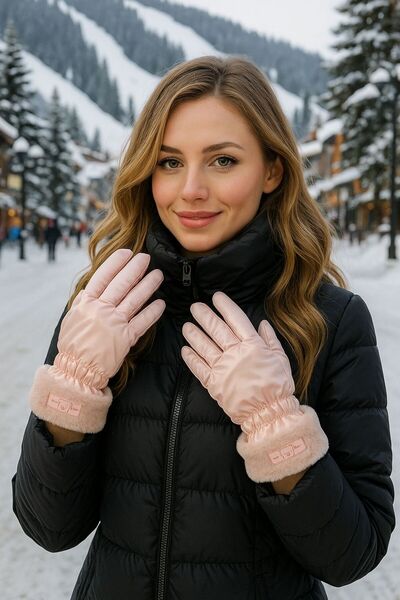 MARBERRY Pink Phone Touchscreen Raincoat with Fur Inside Women's Gloves