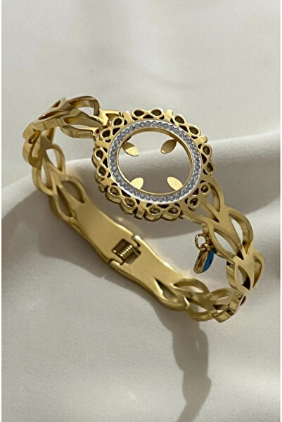 stainless steell نموذج القرص مرصع بخرز عين الشر، سوار من الفولاذ الذهبي اللون...