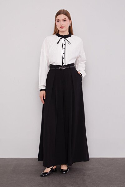 Levidor Black Wide-Leg Pleated Trouser Skirt