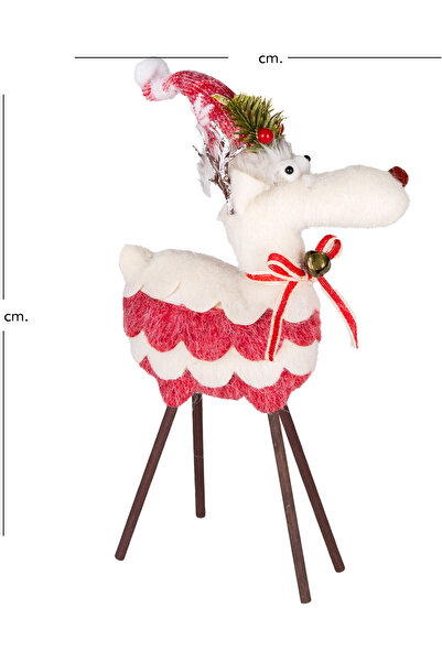Herdekora Christmas Ornament, Deer, Red-White - Wooden Legs, 24X35 cm
