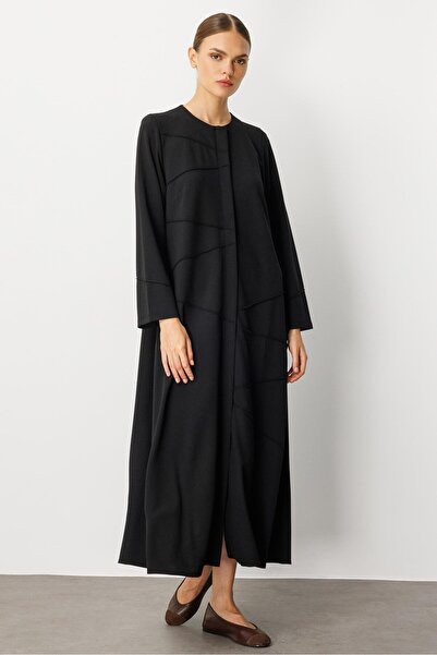 Micca Krep Esnek Dokulu Örme Elişi Kırım Garni Sade Kap/ Ferace-Siyah