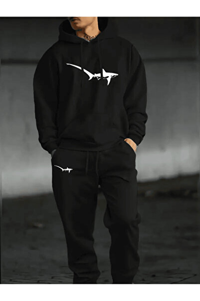 ALEYZA MODA طقم رياضي للرجال من Shark مطبوع بغطاء رأس