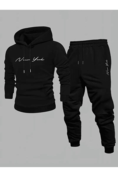 ALEYZA MODA Men's Handwritten'New York' Printed Tracksuit Set
