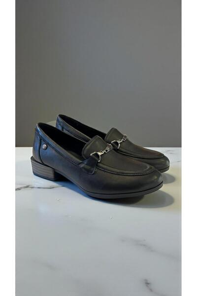 Mammamia D25Ka-3340 Black Genuine Leather Full Orthopedic Women's Casual Daily Shoes