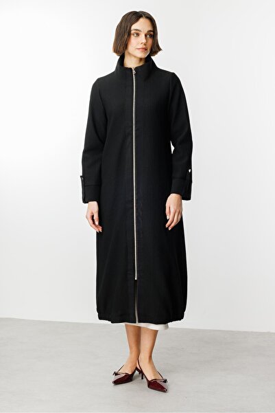 Micca Ottoman Kumaş Spor Kapama Sezonsuz Trench-Siyah