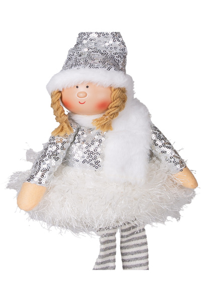 Herdekora Χριστουγεννιάτικο Στολίδι, Φιγούρα Καθιστός Νεράιδας, Ασημί - 17x53 εκ.