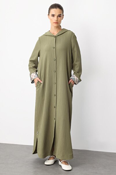 Micca İnce Hafif Özel Dokulu Zamansız Ferace Kap-Haki
