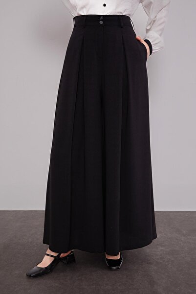 Levidor Black Wide-Leg Pleated Trouser Skirt