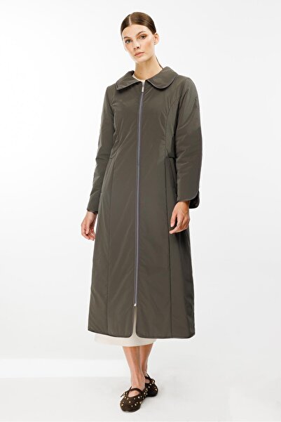 Micca Ruby Kumaş ve Biye Detaylı İçi Elyaf Dolgulu Zamansız Özel Kaban Manto-Füme (Antrasit)