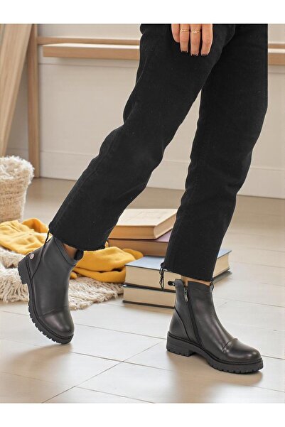 Mammamia D25Kb-1665 Black Genuine Leather Full Orthopedic Daily Women's Boots