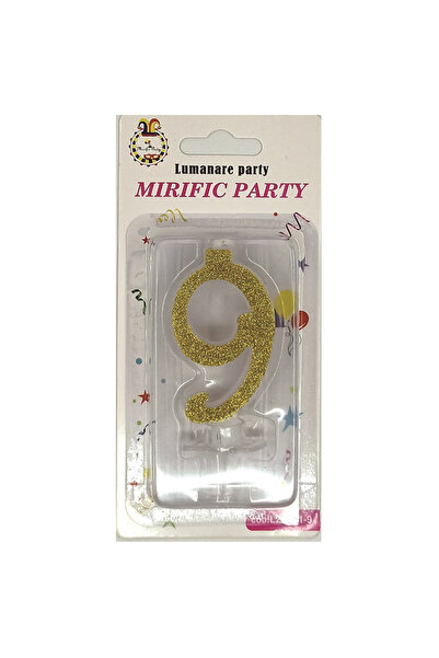 Mirific Party Golden glitter cake candle, 6 cm, number 9