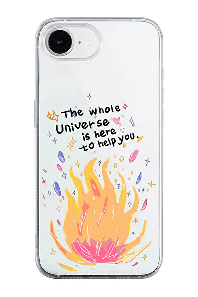 shoptocase iPhone 16E Uyumlu Ateş Çemberi Desenli Şeffaf Silikon Telefon Kılıfı