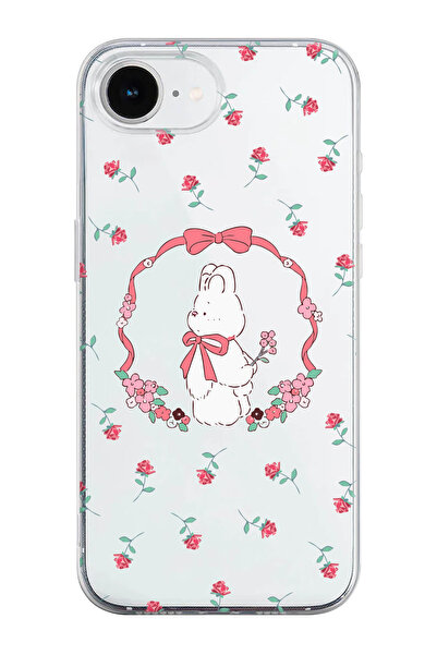 shoptocase iPhone 16E Uyumlu Kurdele Bear Desenli Şeffaf Silikon Telefon Kılıfı