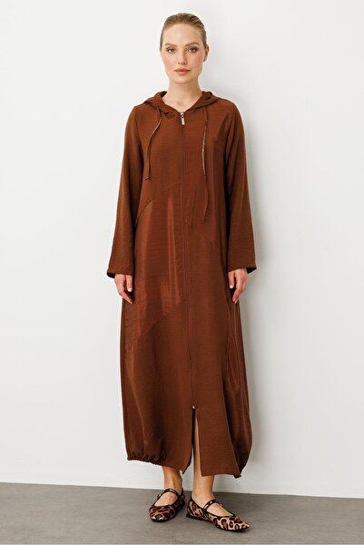 Micca PERCHE İnce İpekçe Dokulu Hafif Kap Ferace-Kahve