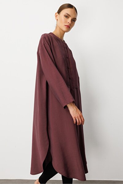 Micca Soft Modal (%90) İçerikli Pili Kırımlı Detay Kap Ferace-Bordo