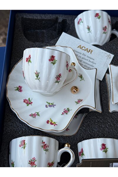 Hediye Köşkü Acar Lüks Porselen İstiridye Model 6 Kişilik Kahve Fincanı