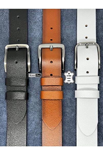 Türker DERİ Advantageous Set of 3 100% Genuine Leather Men's Jeans Belt 4cm B...