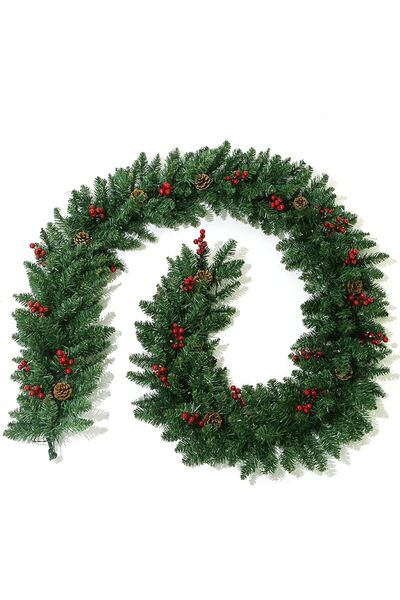 OEM Artificial Christmas garland, 2.7 M, Decorated with red fruits and cones, Premium quality