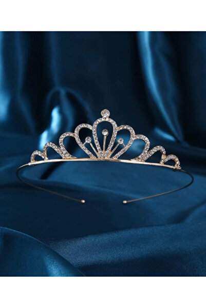 Inovius Тънка булчинска тиара (корона) с кристали, златиста - 53997