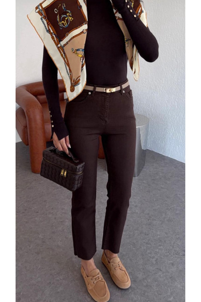 BERİ BUTİK Kadın Acı Kahve Boyfit Jeans Pantolon
